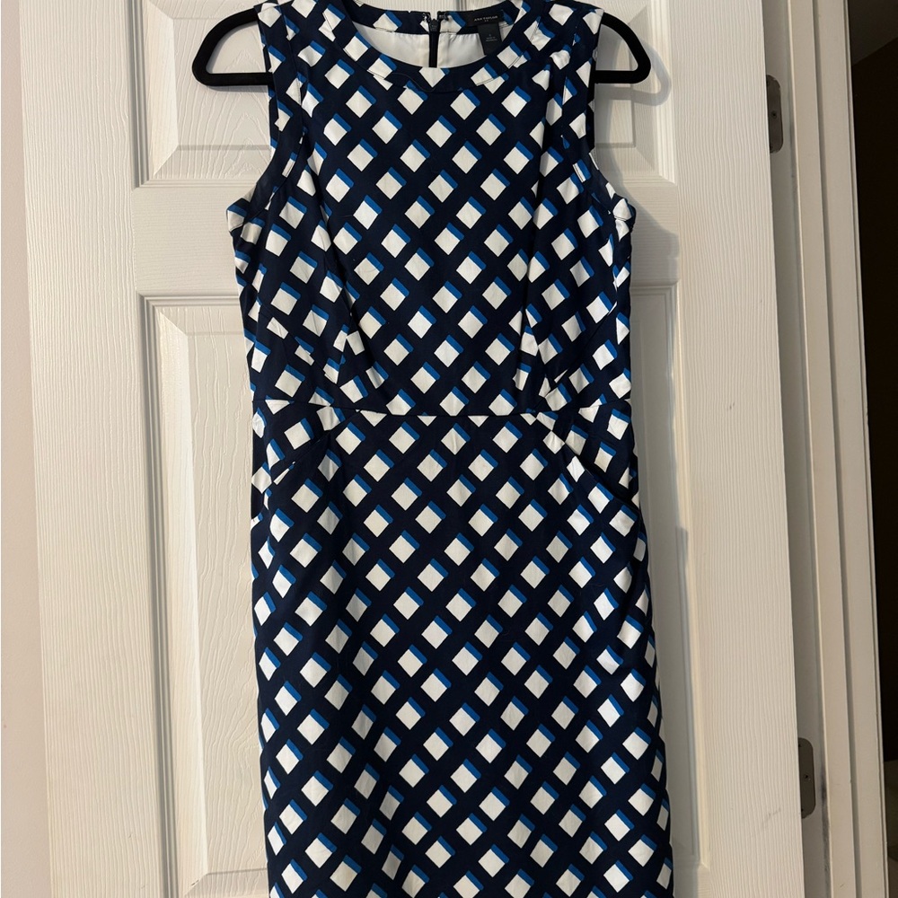 Ann Taylor Blue and White Checkered Midi Dress